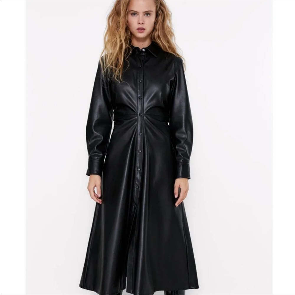 Faux leather midi dress